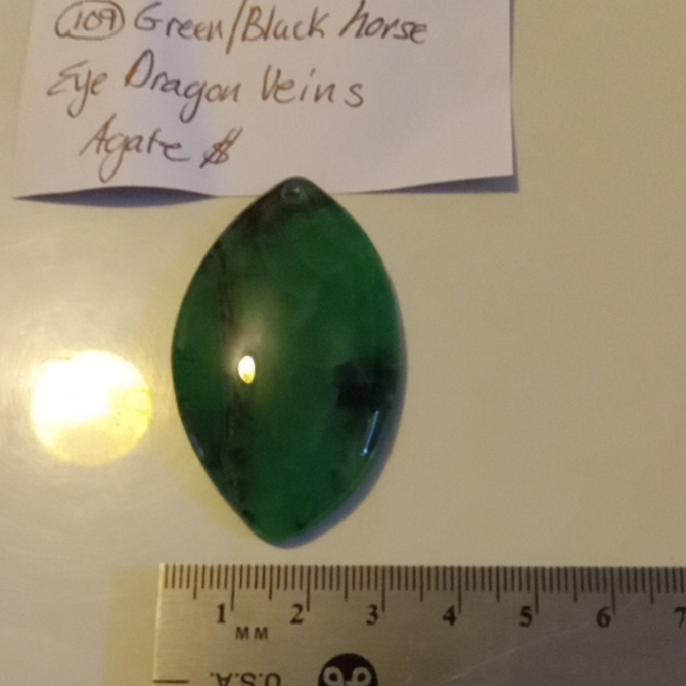 Green and Black Dragon Veins Stone Agate Pendant